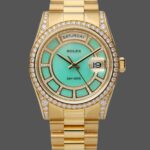 Rolex Day-Date 118388 Yellow Gold Green Diamond Diamond Dial 36MM Unisex Replica Watch