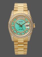 Rolex Day-Date 118388 Yellow Gold Green Diamond Diamond Dial 36MM Unisex Replica Watch