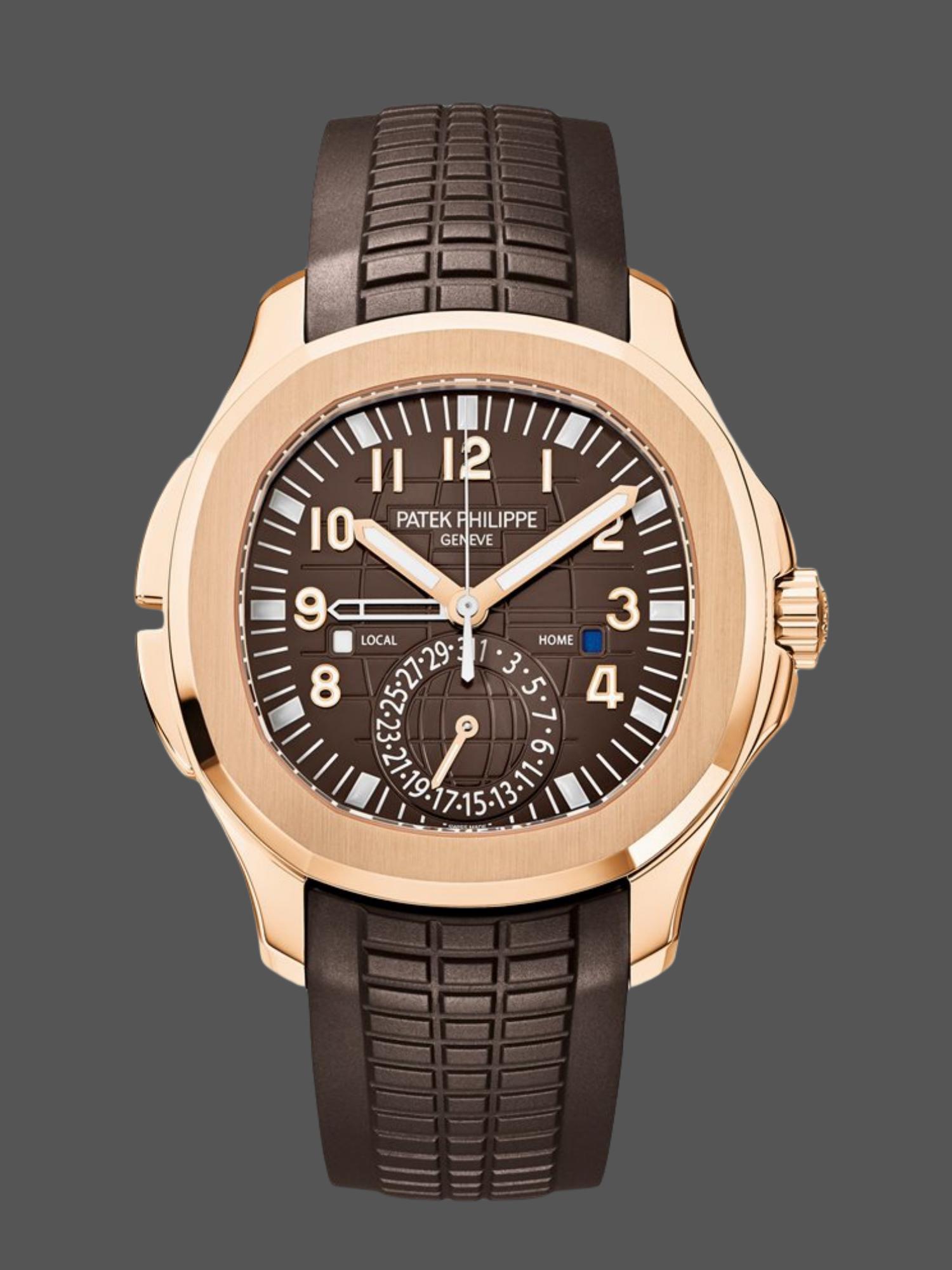 02E33918-B701-3422-BFDE-A6AC1A8534CA Replica Patek Philippe Aquanaut 5164R 001 Travel Time Rose Gold Mens Watch - Image 1