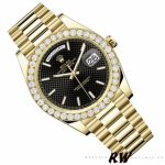 Rolex Day-Date 228348RBR Black Diagonal Motif Dial Diamond Bezel 40mm Mens Replica Watch - Image 3