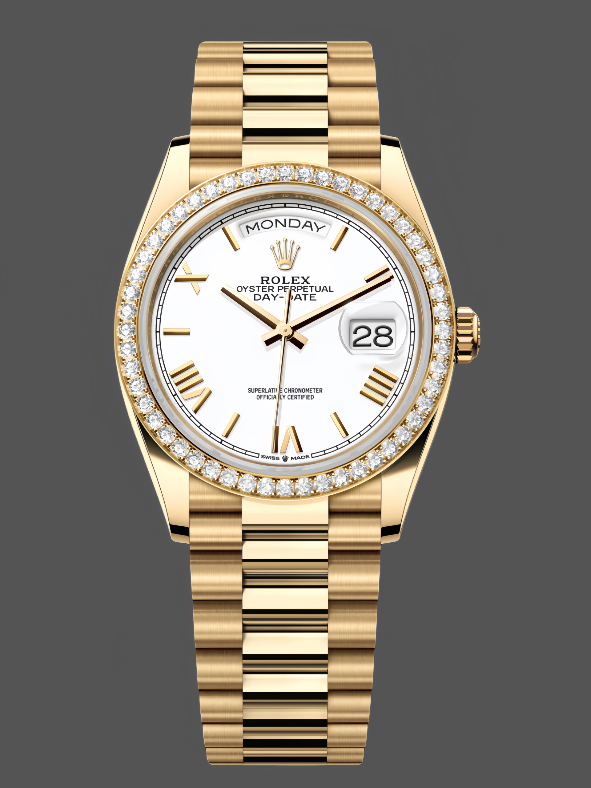 04413D2D-EBD9-386B-1D65-A2D35DC3E613 Rolex Day Date 36 Yellow Gold m128348rbr 0064 White Dial - Image 1