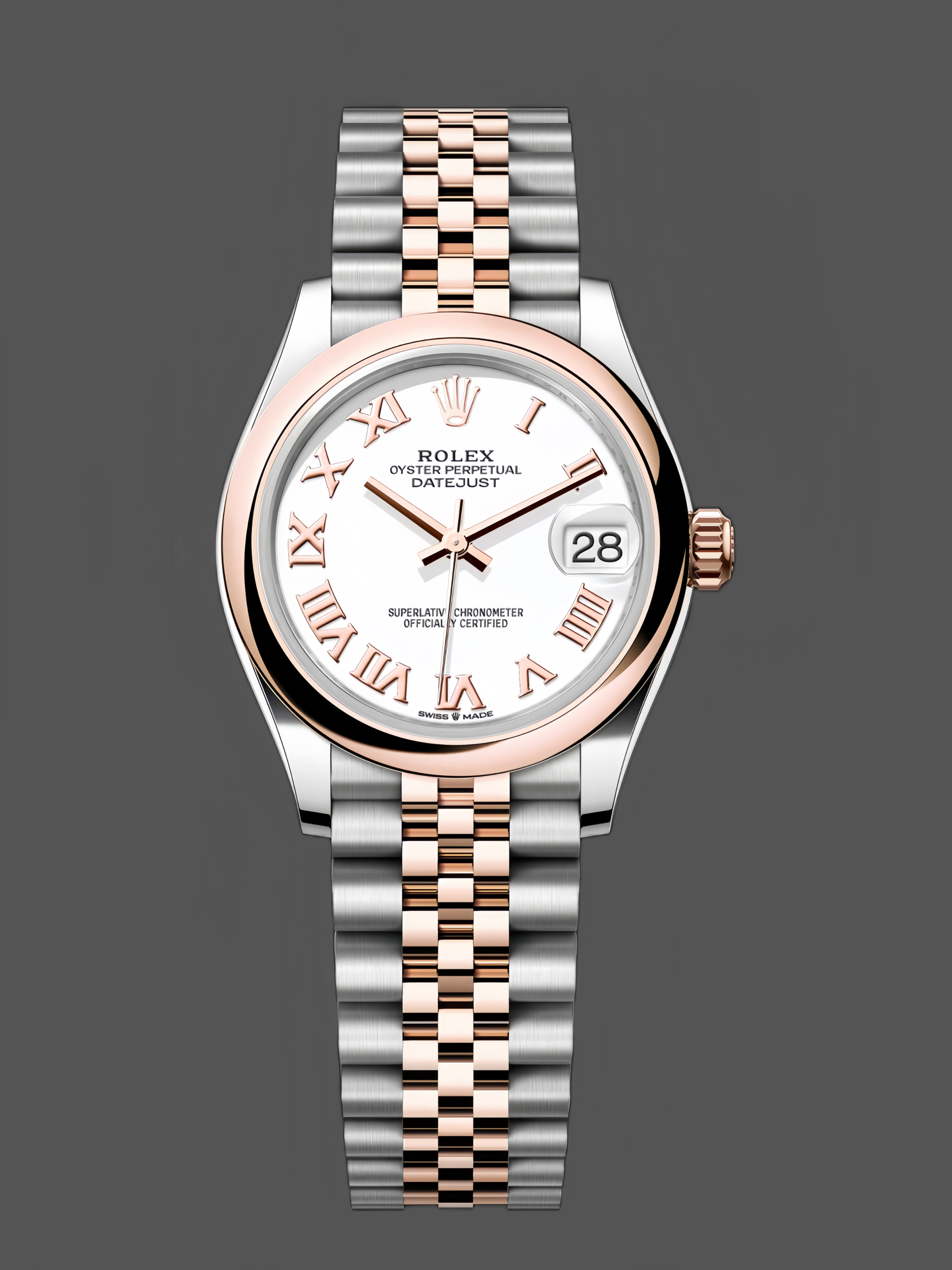 047133AC-BB47-C0D9-B5AA-F2F434E48D3D Rolex Datejust 31mm Stainless Steel and Rose Gold 278241 0002 White Roman Jubilee - Image 1