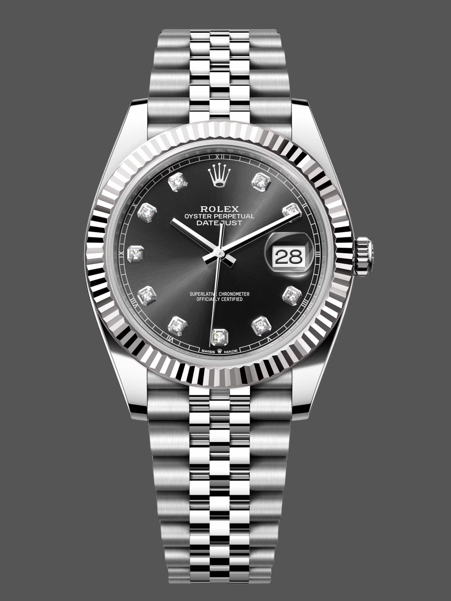 04F3F9F2-97AF-23F6-A31F-3005328091DB Rolex Datejust 41mm Black Diamond Dial White Rolesor Case m126334 0012 Men's Watch - Image 1