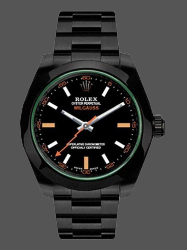 0645583F-3D23-2617-8545-51BAB7ACDC53 Rolex Milgauss 116400GV Green Crystal Stainless Steel/PVD Black Dial 40MM Mens Replica Watch - Image 1