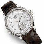 Rolex Cellini Dual Time 50529 Silver Dial Brown Strap 39mm Mens Replica Watch - Image 3