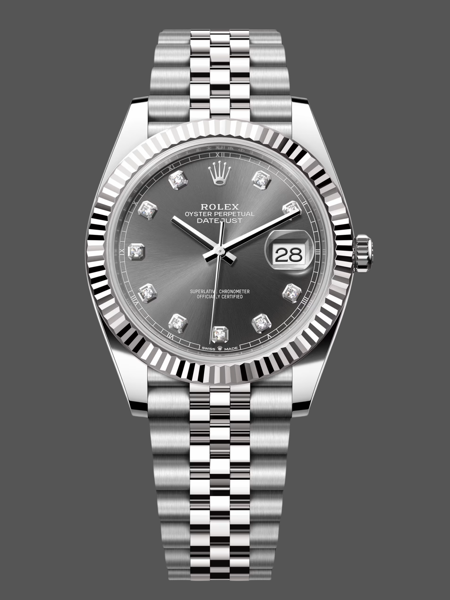 07D12B4D-5863-4516-CB0C-E35E0E5176C3 Rolex Datejust 41 Rhodium Diamond Dial Fluted Bezel m126334 0006 Men's Watch - Image 1