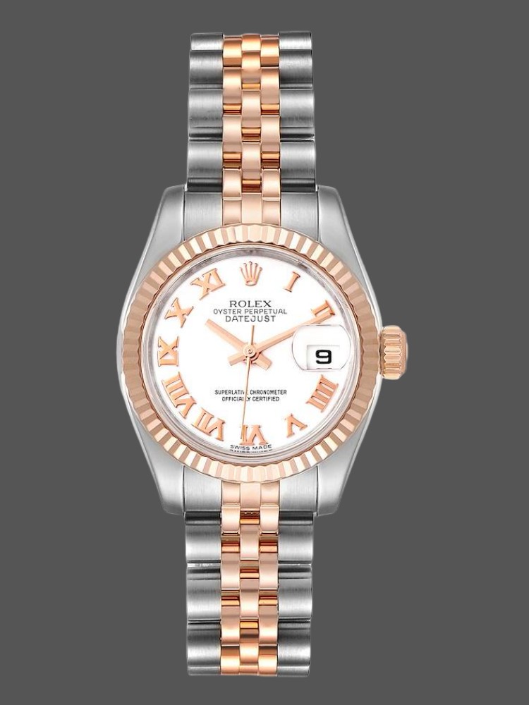 09444F53-F7D4-5C94-78D6-ACF25B783623 Rolex Datejust 179171 White Roman Numeral Dial Fluted Bezel 26MM Lady Replica Watch - Image 1