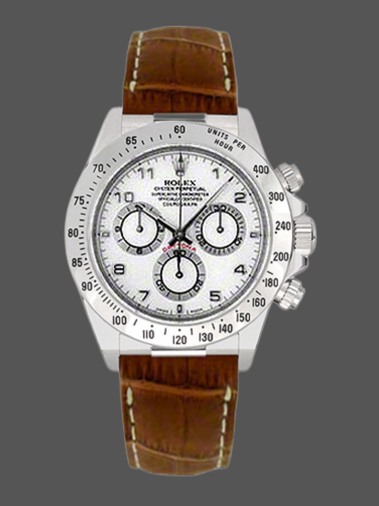 0A63F5D1-3771-B9CD-C213-CE135F5D732D Rolex Daytona 116519 white Arabic dial brown leather strap 40mm Mens Replica Watch - Image 1