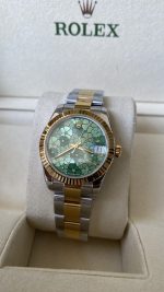 Rolex Datejust 31 Yellow Gold Olive Green Floral Motif Diamond Dial m278273 0031 - Image 4