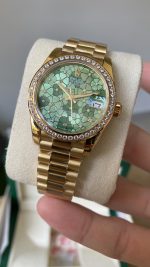 Rolex Datejust 31 Yellow Gold Olive Green Floral Motif Diamond Bezel M278288RBR 0038 - Image 3