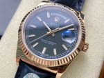 Rolex Day Date 36 Everose Gold Black Dial 118135 0063 Leather Watch - Image 5