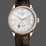 Rolex Cellini Dual Time 50525 Silver Dial Brown Leather Strap 39mm Mens Replica Watch