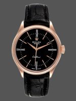Rolex Cellini Time 50505 Black Leather Strap Black Dial 39mm Mens Replica Watch
