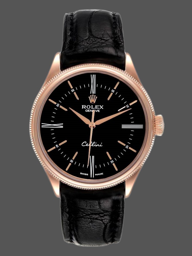 1193BA88-FA5E-A156-5374-CC2B8361DA49 Rolex Cellini Time 50505 Black Leather Strap Black Dial 39mm Mens Replica Watch - Image 1