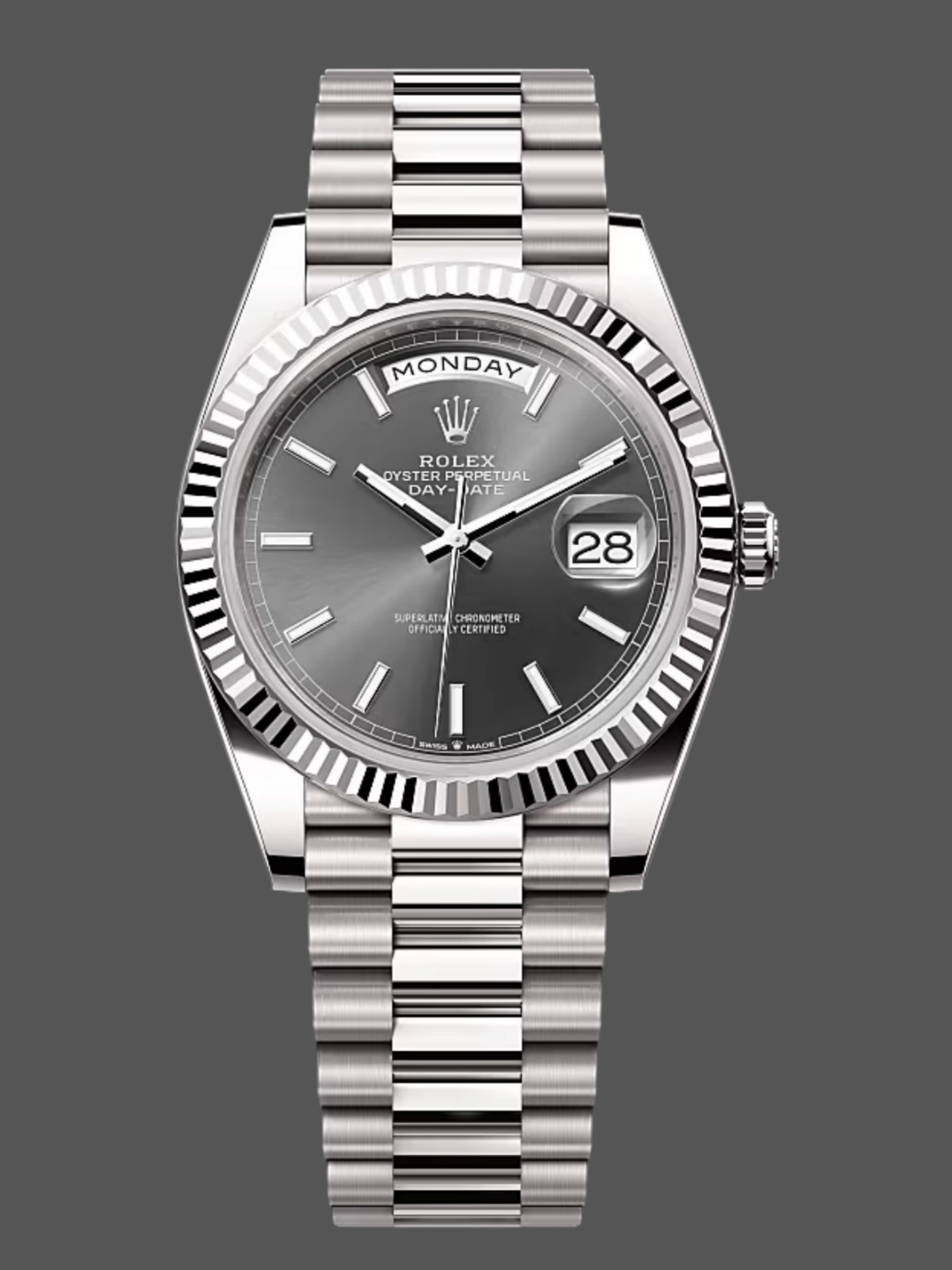 122535CA-C9E6-14EB-7827-D3876054AD8A Rolex Day Date 40 18K White Gold Slate Dial M228239 0060 Men's Watch - Image 1