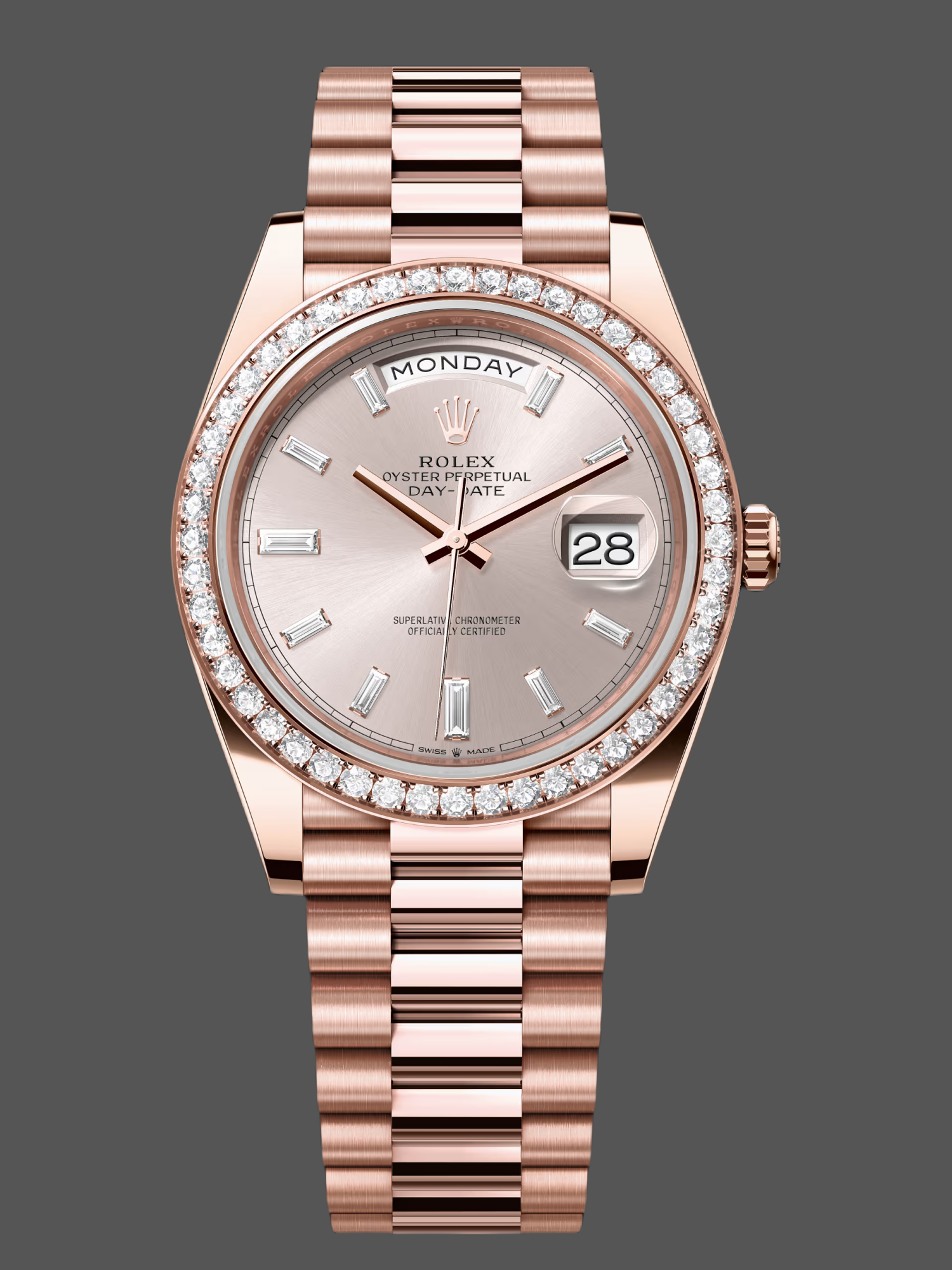 12ADAB38-AFEC-63B4-69AE-8DEC5F014C19 Rolex Day-Date 228345RBR 0007 Sundust Diamond Dial Diamond Bezel 40mm Mens Replica Watch - Image 1