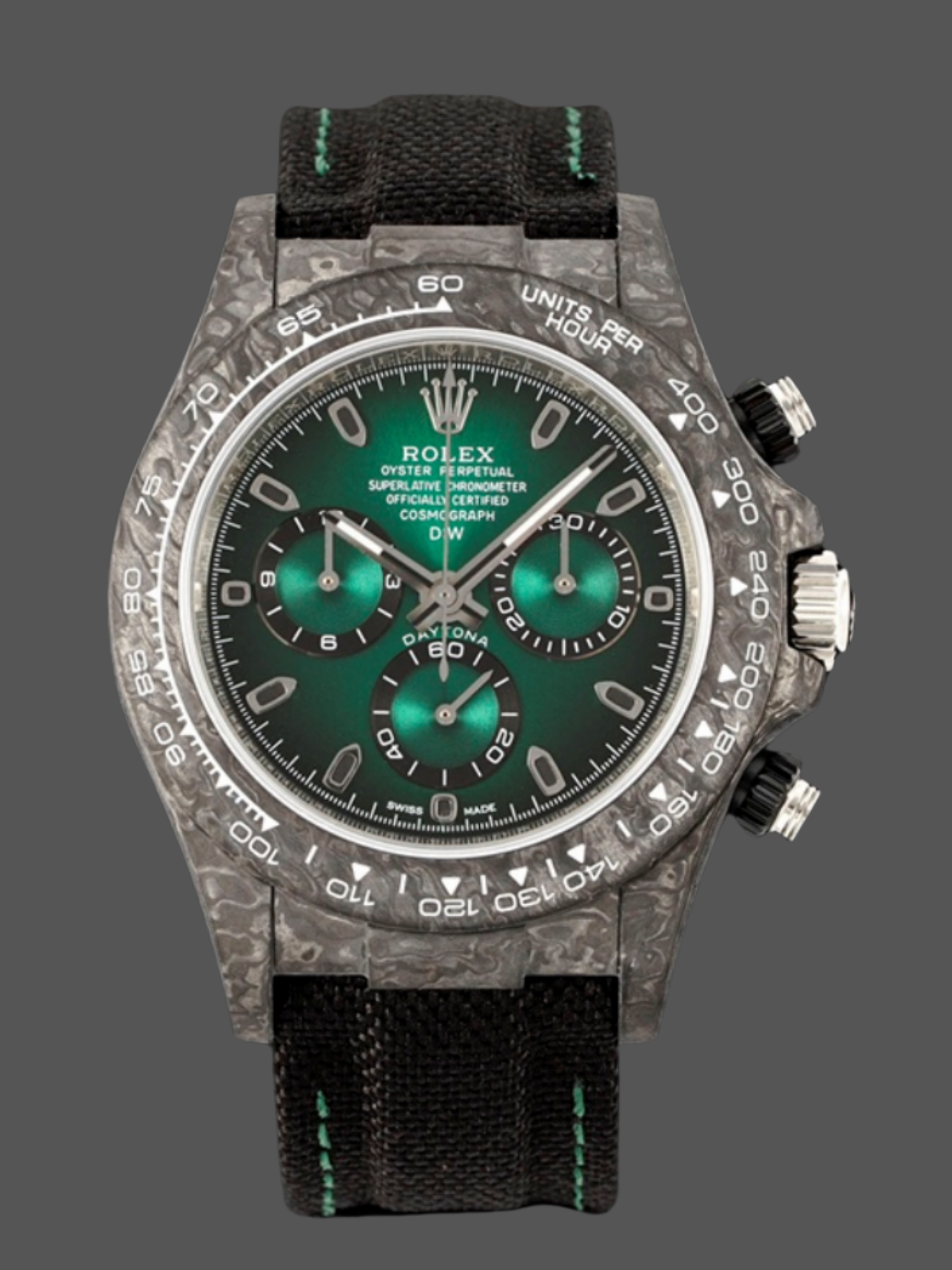 12D2F697-5196-A8B6-93E7-374D56EBB4DA Rolex Cosmograph Daytona DIW Carbon Fiber Green Dial 40mm Men's Watch - Image 1