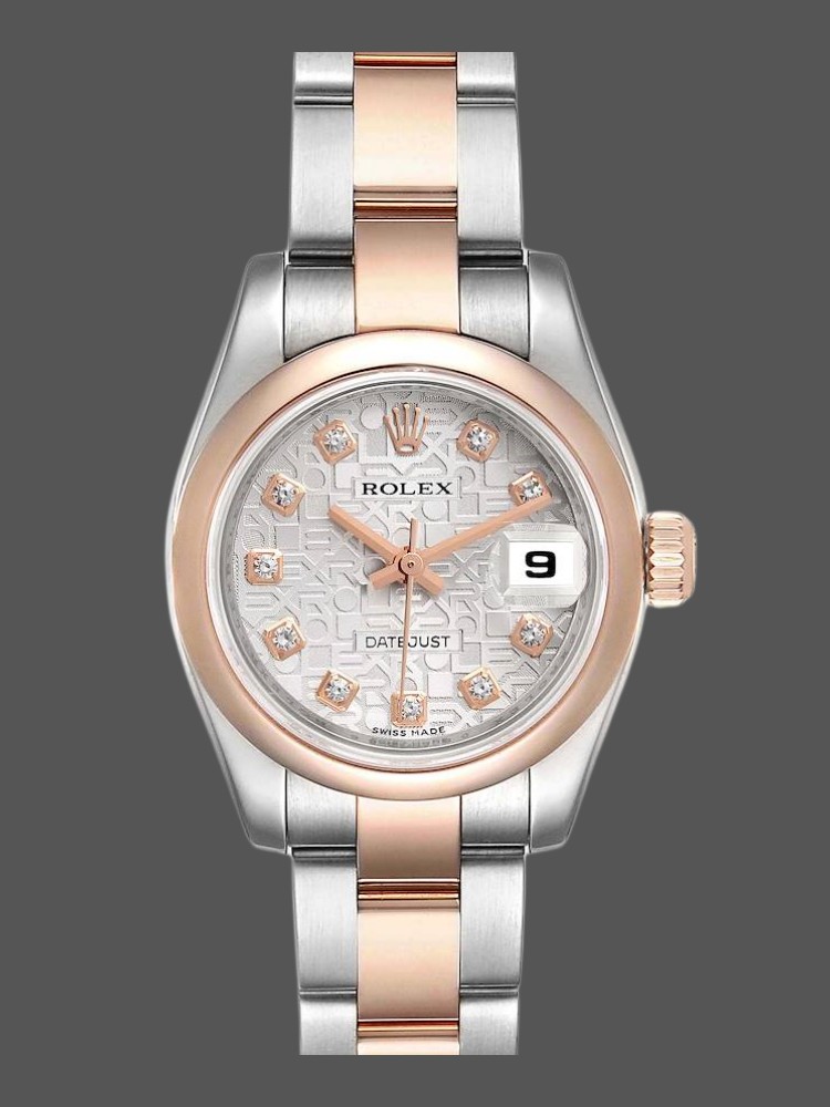 157F2478-200A-6675-D90D-115464C0D0E9 Rolex Datejust 179161 Stainless Steel and Everose Gold Silver jubilee anniversary Dial 26MM Lady Replica Watch - Image 1