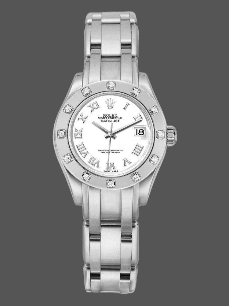 158AC0B2-3B97-077E-FB43-0B56B476DCF7 Rolex Masterpiece Pearlmaster 80319 White Roman Dial 29MM Lady Replica Watch - Image 1