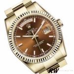 Rolex Day-Date 118238 Index Cognac Dial Fluted Bezel 36mm Unisex Replica Watch - Image 3
