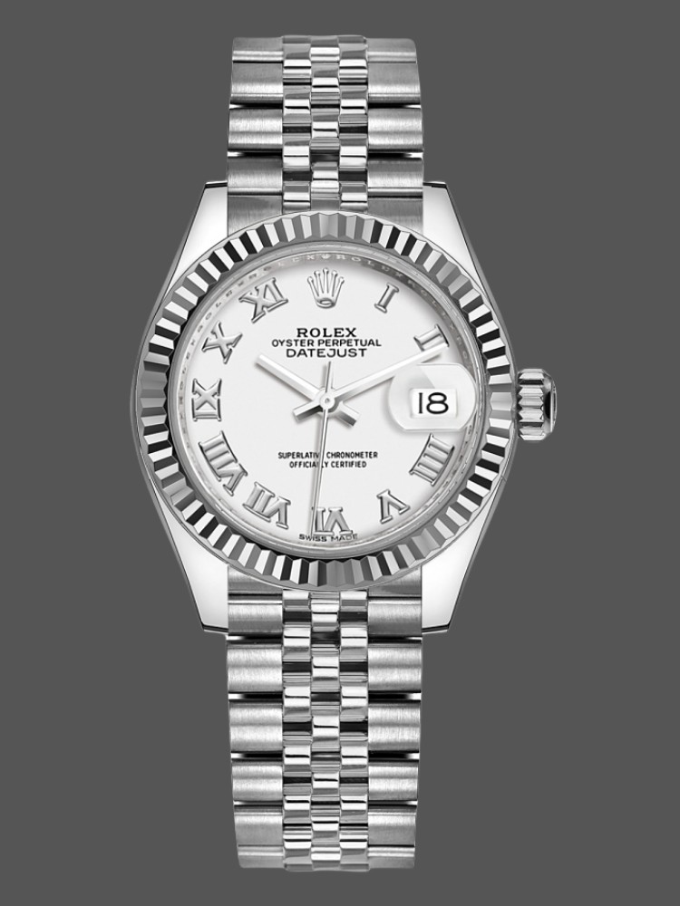 169045B2-3875-2ACA-2403-8AFB04C1A5D5 Rolex Datejust 279174 Stainless Steel White Roman Numeral Dial 28mm Lady Replica Watch - Image 1