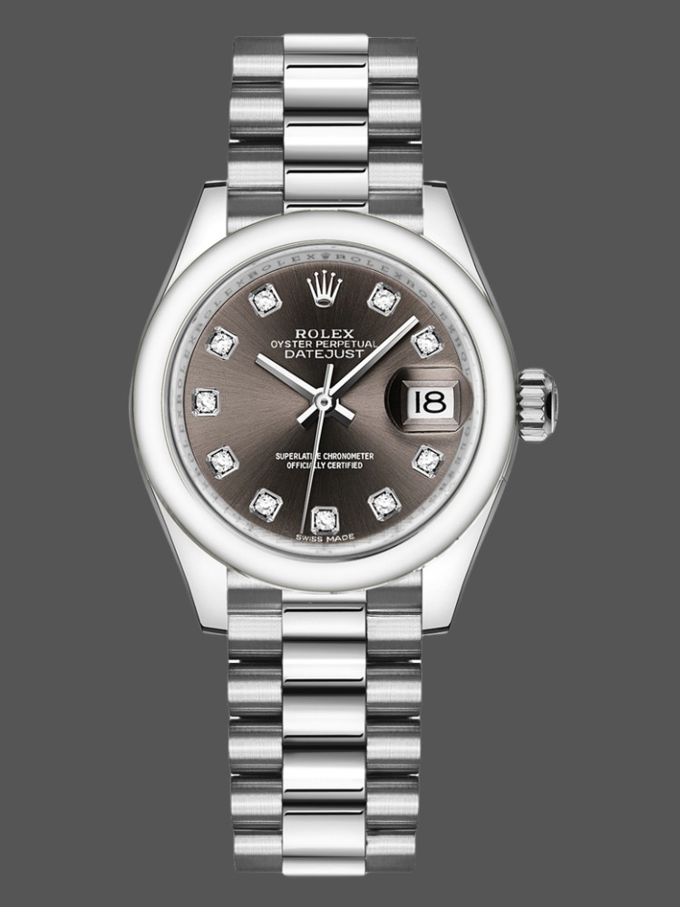 182F8C46-0E86-20A9-0451-789CD63894FD Rolex Datejust 279166 Dark Grey Diamond Dial Domed Bezel 28mm Lady Replica Watch - Image 1