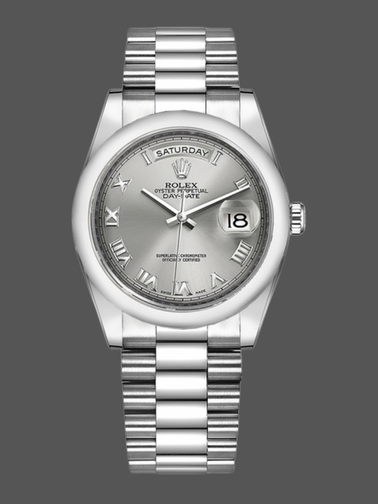 1936BC36-9E12-1CFB-6E9A-0DC674324676 Rolex Day-Date 118206 Rhodium Grey Dial Roman Numerals 36mm Unisex Replica Watch - Image 1
