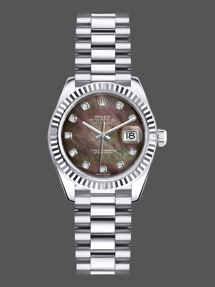 198EB473-AA0D-CEDF-FE2F-319BEB864518 Rolex Datejust 179179 Black MOP Diamond Dial Fluted Bezel 26MM Lady Replica Watch - Image 1