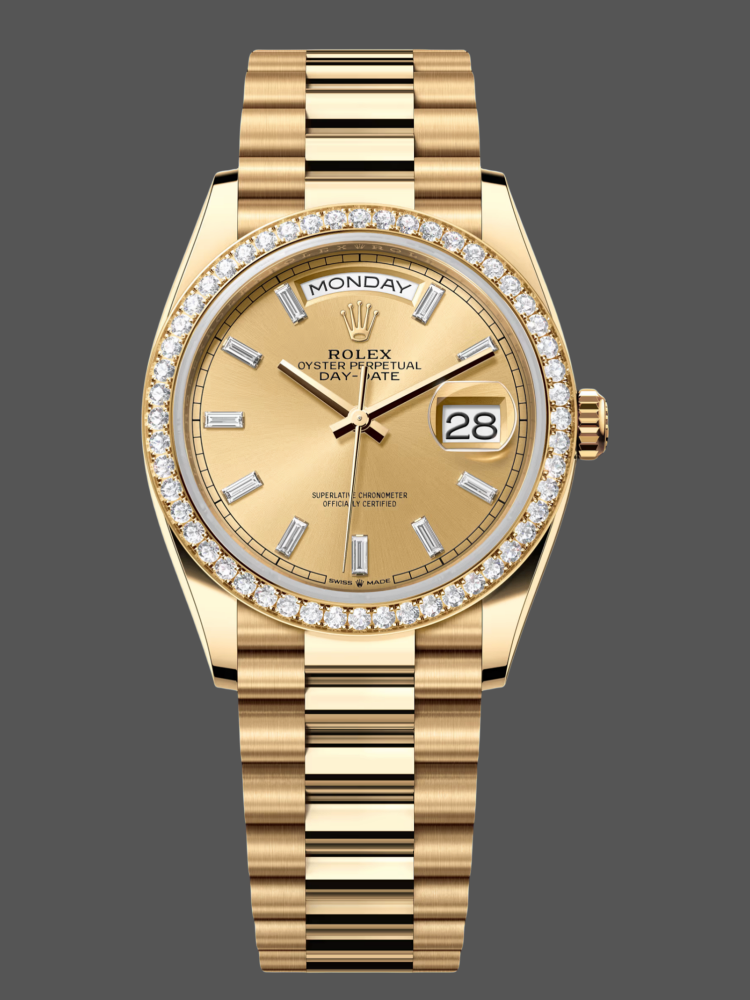 1B047E90-704B-9CC1-F5E2-565FE1C78782 Rolex Day-Date 128348RBR Champagne Index Dial Yellow Gold 36MM Unisex Replica Watch - Image 1