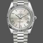 Rolex Day-Date 228239 Silver Quadrant Motif Roman Dial Fluted Bezel 40mm Mens Replica Watch