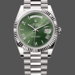 Rolex Day-Date 228239 Green Roman Dial Fluted Bezel 40mm Mens Replica Watch