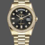 Rolex Day Date 118348 Yellow Gold Black Diamond Dial 36mm Unisex Replica Watch