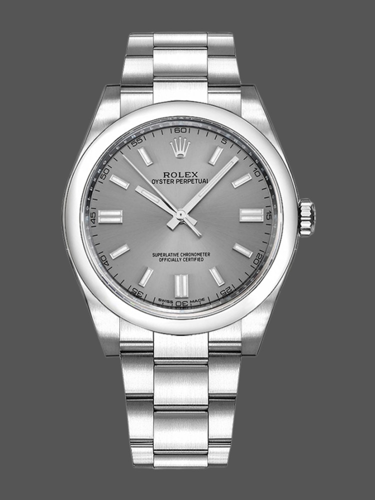 22FABE2D-FF1A-DF02-E126-DA1906229615 Rolex Oyster Perpetual 116000 Rhodium Grey Dial 36mm Unisex Replica Watch - Image 1