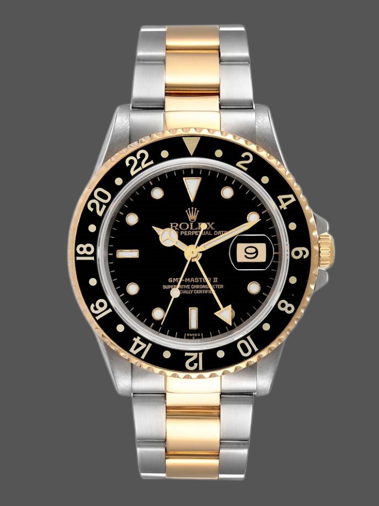 237A7DDD-5AF5-83BA-8994-52AF3473231E Rolex GMT-Master II 16713LN Steel Yellow Gold Black Dial 40MM Mens Replica Watch - Image 1