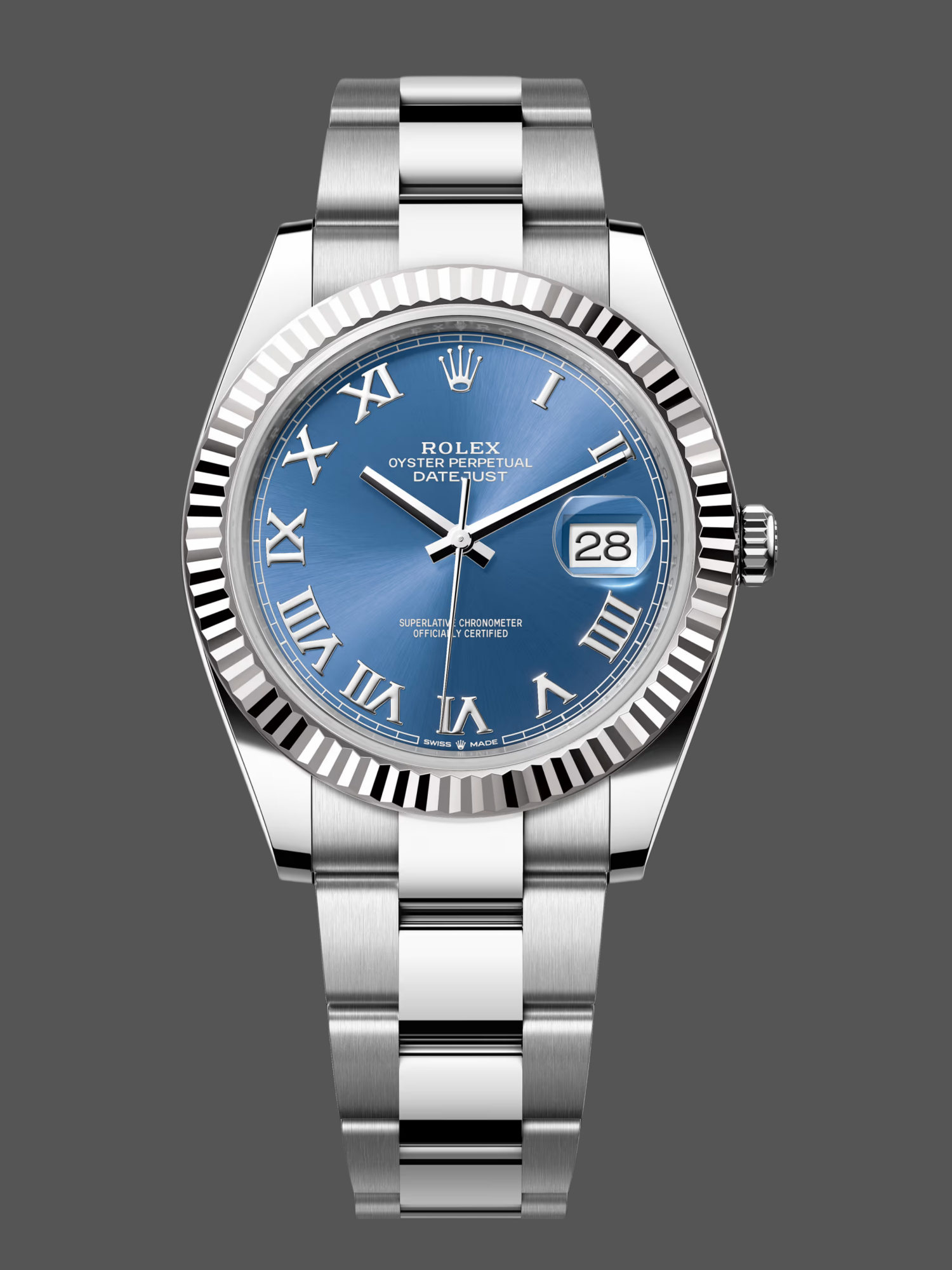 23C286BB-72D8-70BC-B939-D81E10B72F95 Rolex Datejust 126334 0025 Fluted Bezel Blue Roman Numeral Dial 41MM Mens Replica Watch - Image 1