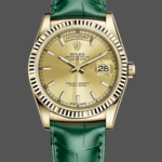 Rolex Day Date 36 Yellow Gold Champagne Dial 118138 0125 Green Strap
