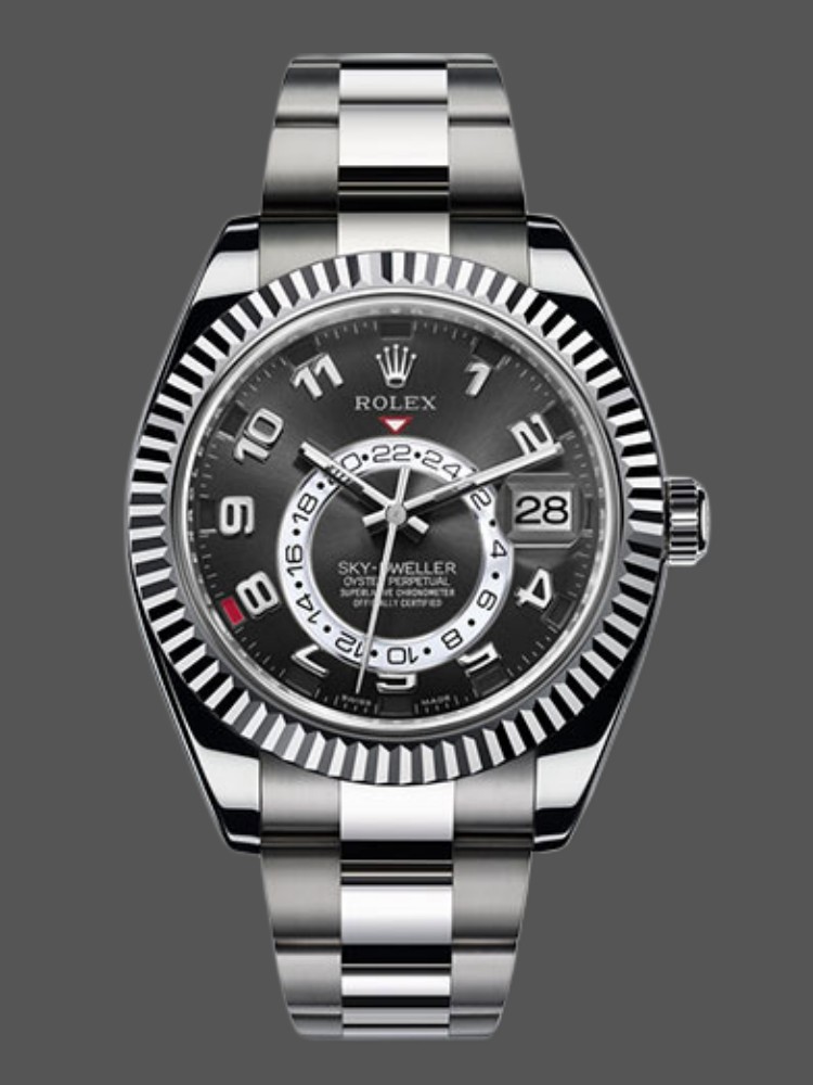 24011172-2B8E-5BFE-360F-325546BFB241 Rolex Sky-Dweller 326939 Fluted Bezel Black Dial 42MM Mens Replica Watch - Image 1