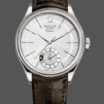 Rolex Cellini Dual Time 50529 Silver Dial Brown Strap 39mm Mens Replica Watch