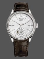 Rolex Cellini Dual Time 50529 Silver Dial Brown Strap 39mm Mens Replica Watch