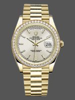 Rolex Day-Date 228348RBR Silver Diagonal Motif Dial Diamond Bezel 40mm Mens Replica Watch