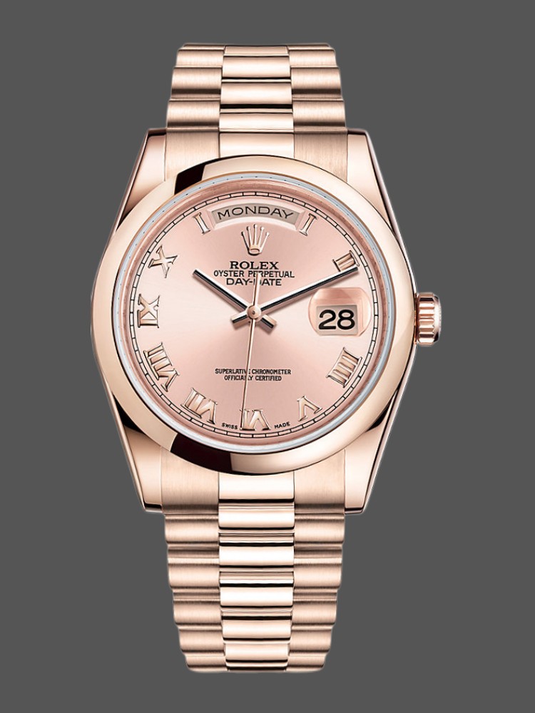 290F42C3-957E-C6B8-58BF-5FBBD1F2FC00 Rolex Day-Date 118205 Rose Gold Pink dial Automatic 36mm Unisex Replica Watch - Image 1