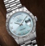 Rolex Day-Date 118366 Ice Blue Dial Diamond Bezel 36mm Unisex Replica Watch - Image 4