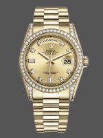 Rolex Day-Date 118388 Yellow Gold Champagne Dial 36MM Unisex Replica Watch