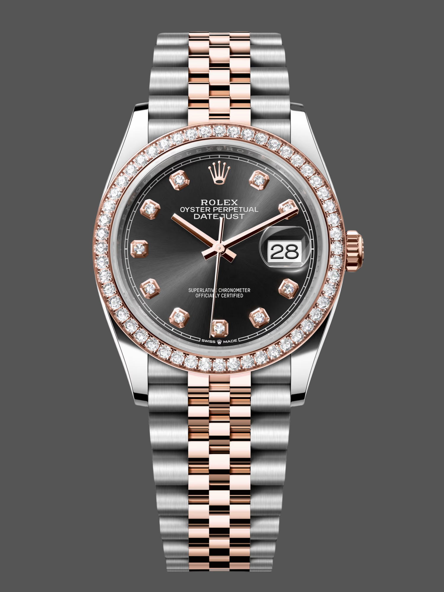 2CCCB359-40F0-92C4-3883-A8B4212DEDCA Rolex Datejust 36 Steel & Everose Gold Black Dial Diamond Bezel m126281rbr 0007 - Image 1