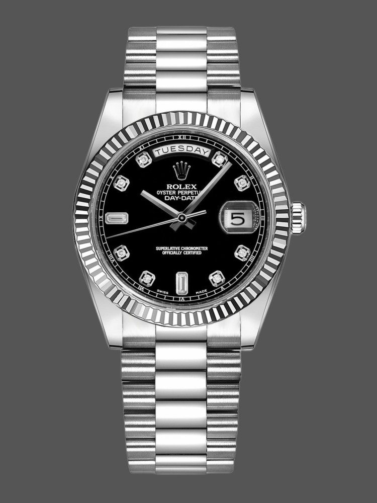 2EC3EA58-66C7-7B2F-D827-9B8533B27BE0 Rolex Day-Date 118239 Black Diamonds Dial Fluted Bezel 36mm Unisex Replica Watch - Image 1