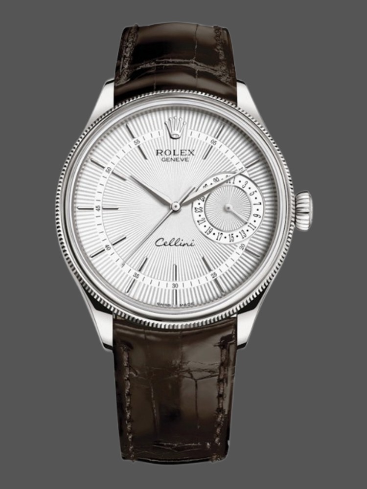 Rolex, Cellini, Date, 50519-0012, LuxWatch.ua Rolex Cellini Date 50519 Brown Leather Silver Dial 39mm Mens Replica Watch - Image 1