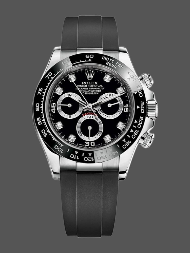31410643-49D6-4F00-09D8-186180020E27 Rolex Daytona 116519 White Gold Automatic Black Dial Diamonds 40mm Mens Replica Watch - Image 1