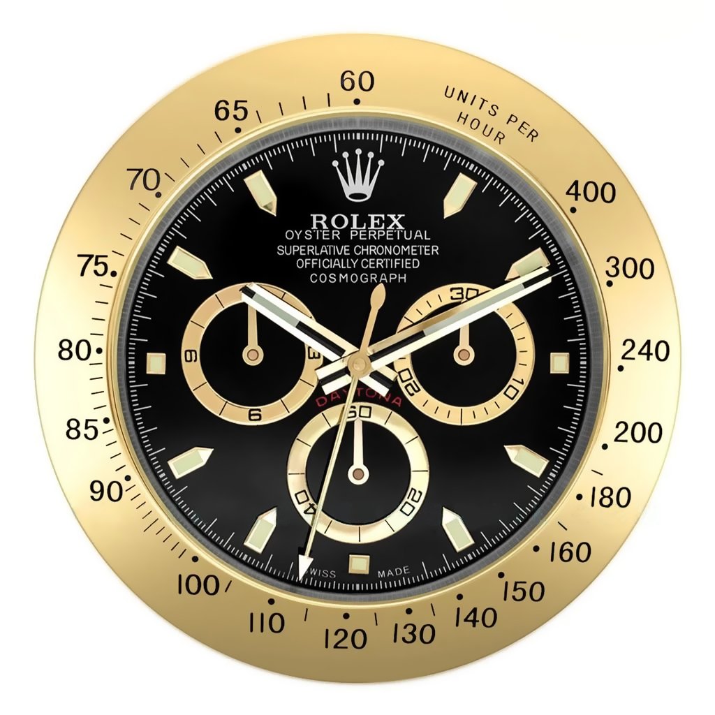 332FF5A3-1D2F-205B-C89D-EBE2BE52A6A9 Rolex Daytona Gold & Black Wall Clock - Image 1