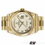 Rolex Day-Date 118208 Yellow Gold Roman Numeral Pyramid Ivory Dial 36mm Unisex Replica Watch - Image 3