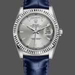 Rolex Day Date 36 White Gold Silver Dial 118139 0097 Blue Leather Strap